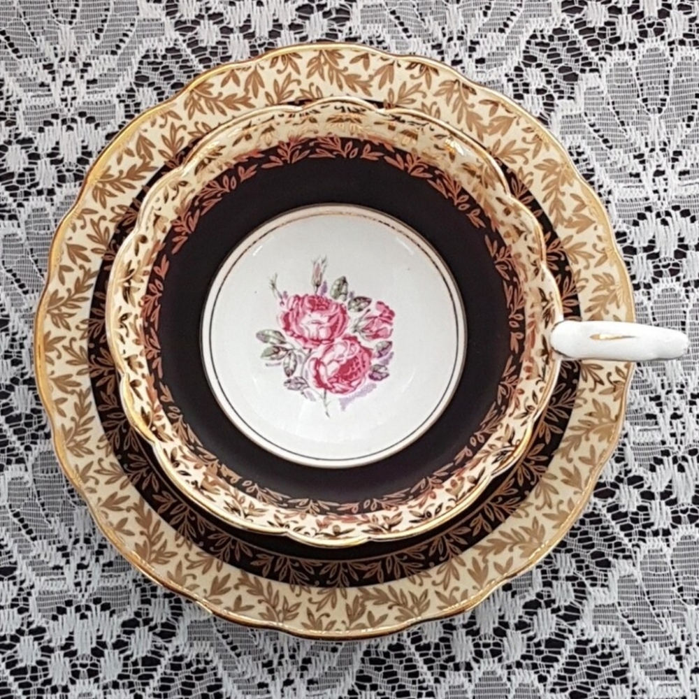 Black Royal Stafford Bone China Tea Cup & Saucer English Tea Party Gift